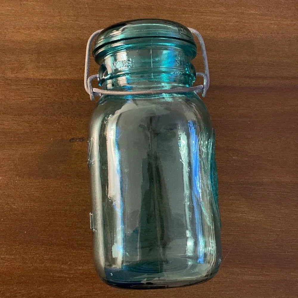 (2) Ball Ideal Bicentennial 1776-1976 Aqua Teal Blue Green Jars A11 and A8 - Picture 3 of 16